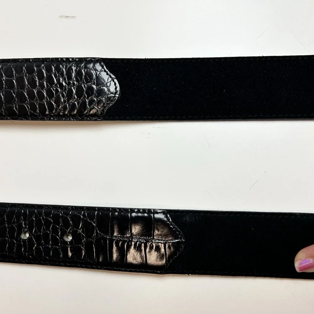BRIGHTON Classic Reptile Leather Belt Black Silver Size ML 32 VIntage‎ Western